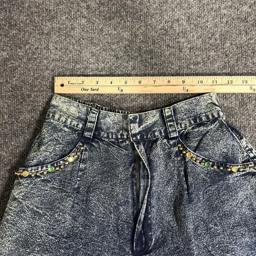 Vintage Acid Wash Denim Shorts Womens Small Blue Jeweled Embellished 90s